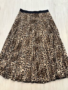 H&M Leopard Print Pleated Midi Skirt - Tan/Black